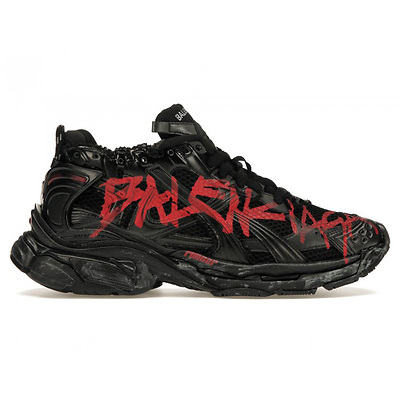Balenciaga Runner Graffiti Black Red Mesh Nylon 677403W3RBQ1060 (Черный) - фото 1 Hypebery